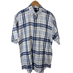 JOS A BANK Traveler's Collection Medium Linen Plaid Short Sleeve Button Up Shirt